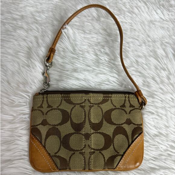 COACH Tan Brown Khaki Canvas Wristlet - Picture 2 of 5